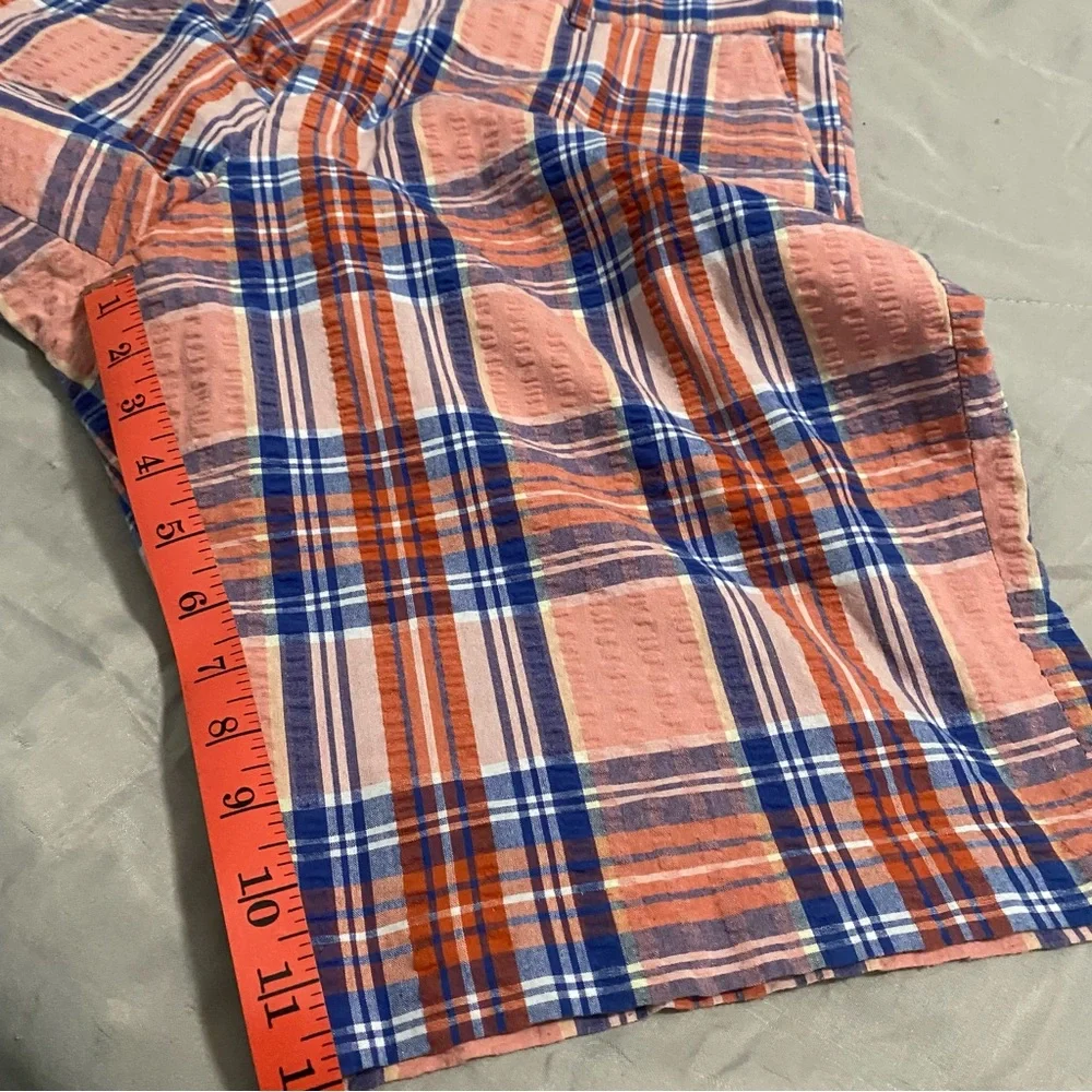 Linea Uomo Men’s Plaid Seersucker‎ Shorts Size 38 Coral and Blue